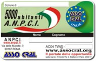 La tessera del circuito dei cittadini residenti nei Comuni affliati alla	Ass.ne Naz.le PICCOLI COMUNI ITALIANI